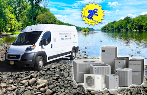 Heating and Air Conditioning Units Over a Scenic Photo of Burlington County NJ